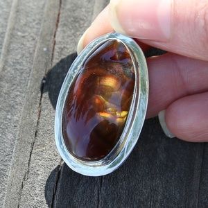 Natural Fire Agate Pendant Sterling Silver